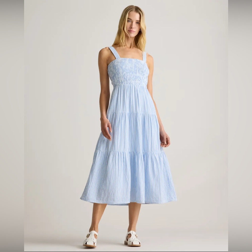 Quince Blue and White Striped Midi Sundress 100% cotton